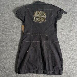 Mecca Femme Denim Dress Distressed Gold Embroidery Button Front Collared XL